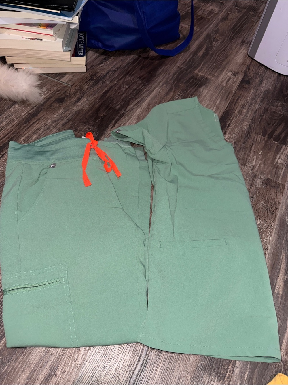 Men's Green Cargo Jogger Pants with Orange Drawstring